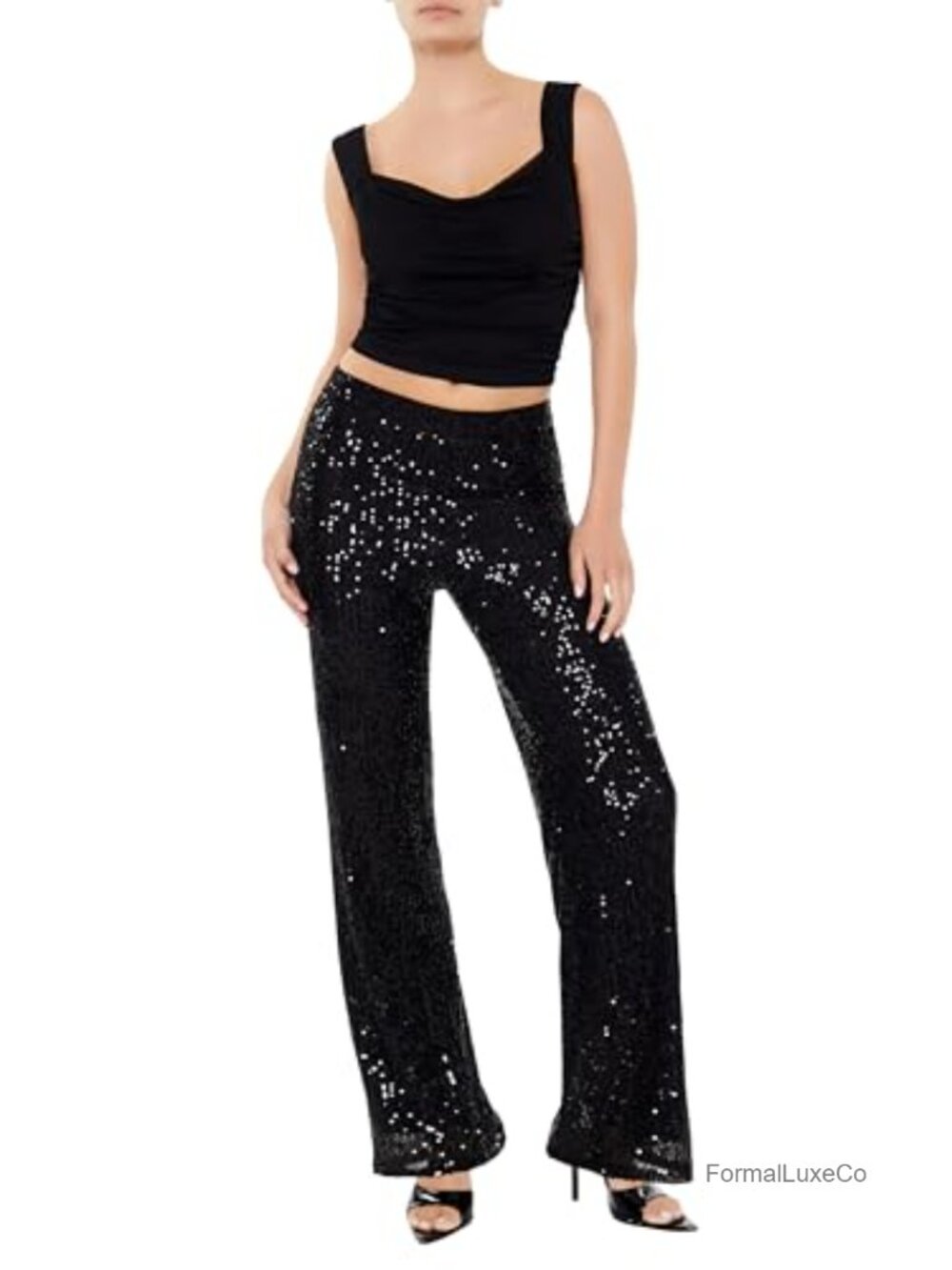 Forever 21 Sequin High-Rise Wide-Leg Palazzo Pants Night Out Party Bottoms